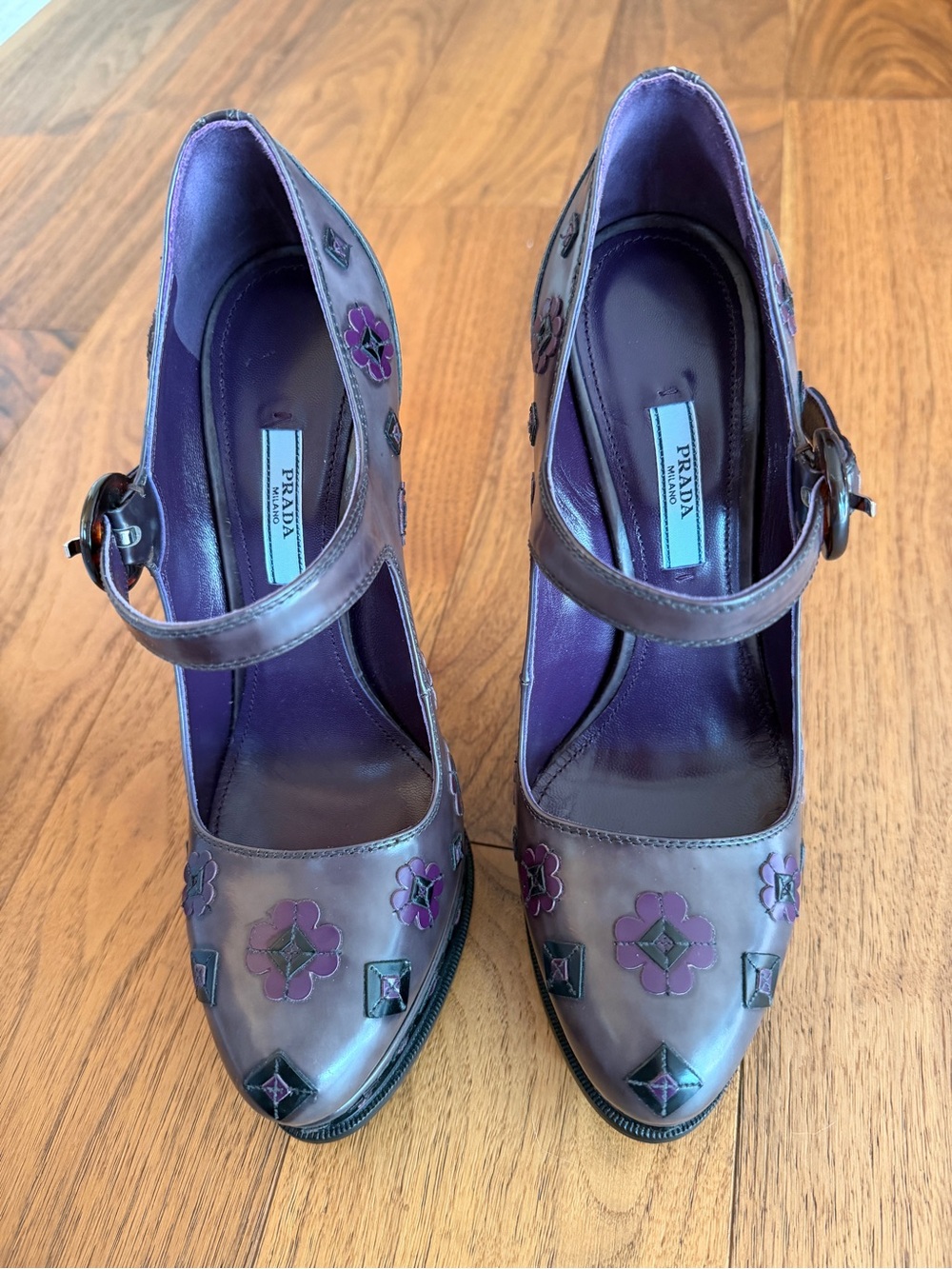 Prada Fall 2012 Mary Jane Purple & Gray Leather Pumps, Size 40 (US 10), NWT